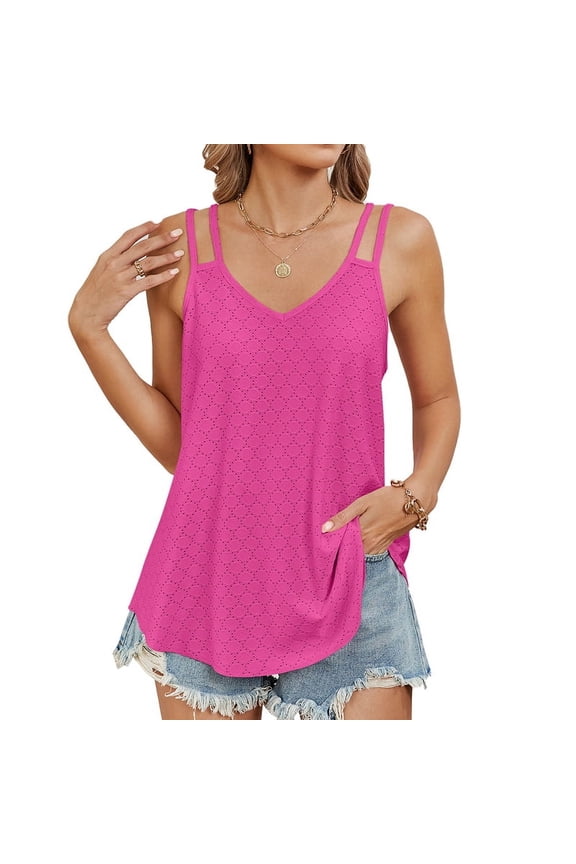 Casual Spaghetti Strap Rose Red M