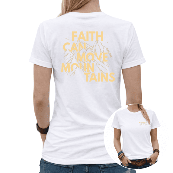 Casual Spiritual Faith Can Move Mountains Mountain Line Art Graphic Tees Womans Tshirt Black/White S-5XL Tops