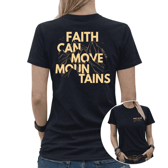Casual Spiritual Faith Can Move Mountains Mountain Line Art Graphic Tees Womans Tshirt Black/White S-5XL Tops