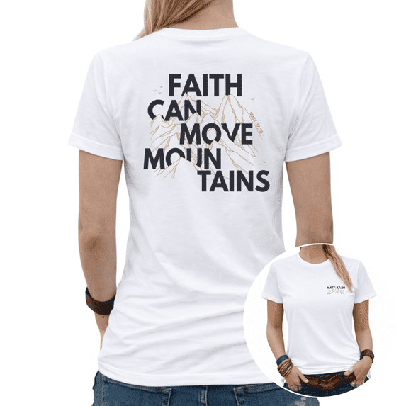 Casual Spiritual Faith Can Move Mountains Mountain Line Art Graphic Tees Womans Tshirt Black/White S-5XL Tops