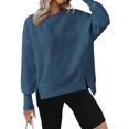 thumbnail image 1 of Casual Split Hem Long Sleeve Sweatshirt For Women Round Neck Oversized Drop Shoulder Pullover Top Multiple Colors, 1 of 8