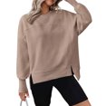 thumbnail image 1 of Casual Split Hem Long Sleeve Sweatshirt For Women Round Neck Oversized Drop Shoulder Pullover Top Multiple Colors, 1 of 9
