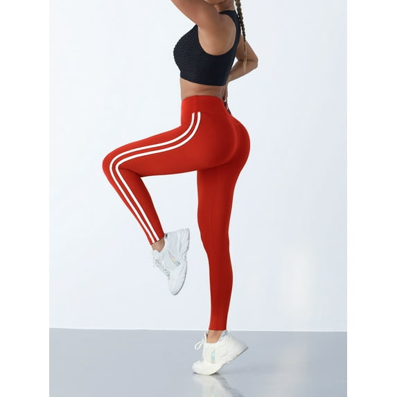 Casual Sports Side Stripe Pants High Waist 4 Way Stretch Breathable Running Workout Yoga Leggings Gym Tight Activewear for Women