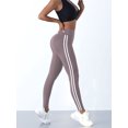 thumbnail image 1 of Casual Sports Side Stripe Pants High Waist 4 Way Stretch Breathable Running Workout Yoga Leggings Gym Tight Activewear for Women, 1 of 2