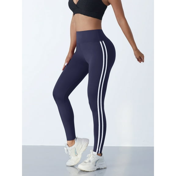 Casual Sports Side Stripe Pants High Waist 4 Way Stretch Breathable Running Workout Yoga Leggings Gym Tight Activewear for Women