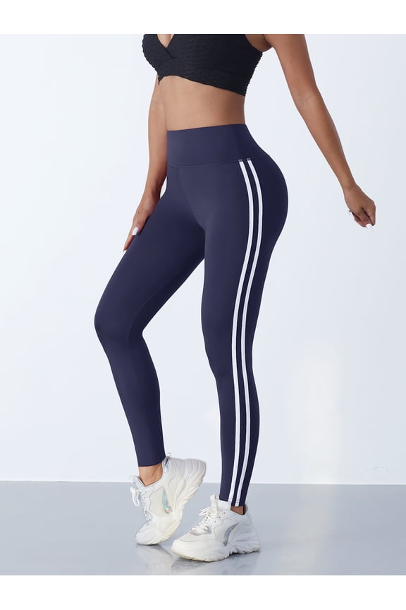 Casual Sports Side Stripe Pants High Waist 4 Way Stretch Breathable Running Workout Yoga Leggings Gym Tight Activewear for Women