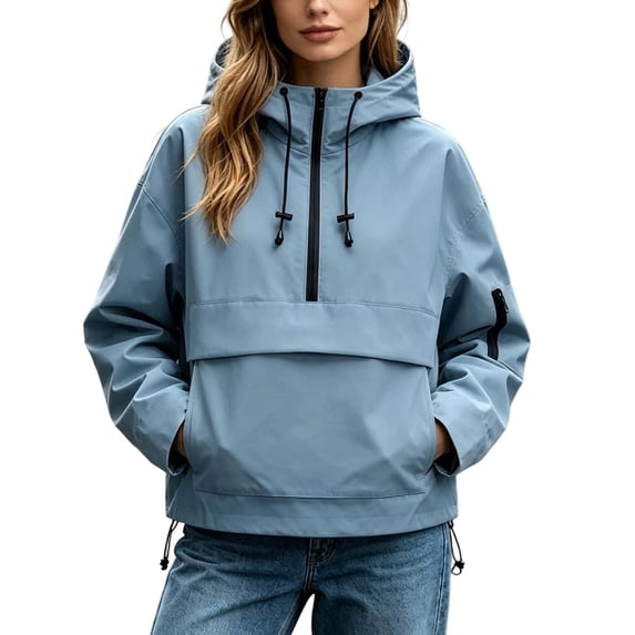 Casual Sporty Hooded Jacket And Windbreaker for Women Lightweight Outerwear with Adjustable