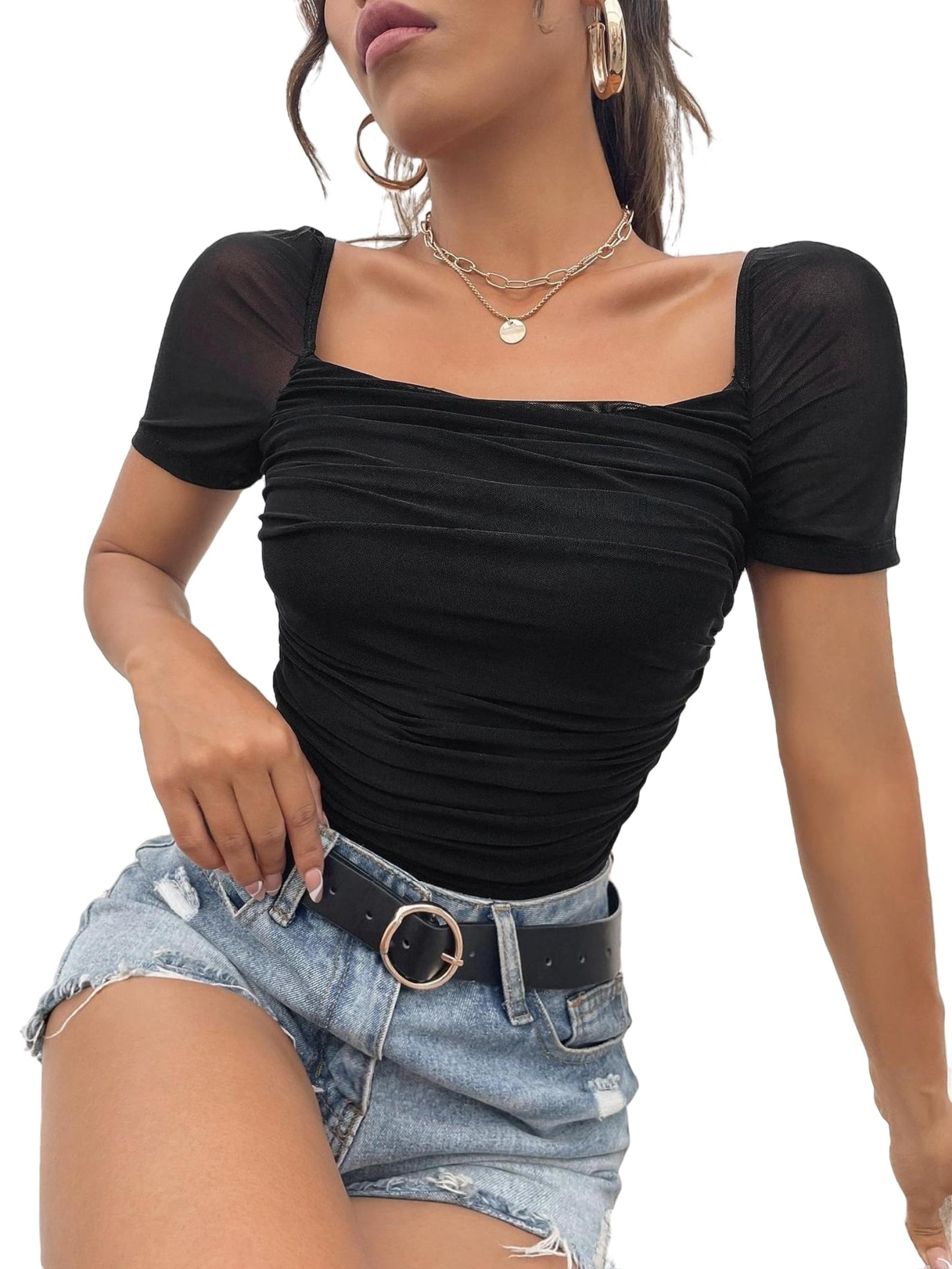 mesh top short sleeve