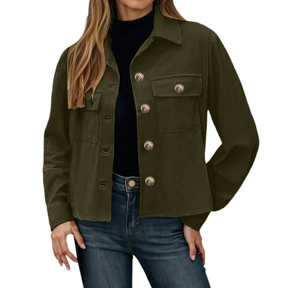 Casual Stand Collar Short Jacket with Double Pockets for Everyday Wear Versatile Outerwear for Autumn and Winter Lightweight yet Thickened Shirt-Style Jacket Women's Bomber Jacket Casual Coat