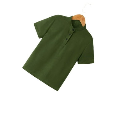 Casual Stand Collar Short Sleeve Army Green Tween Boys Polo Shirts (Boy's)