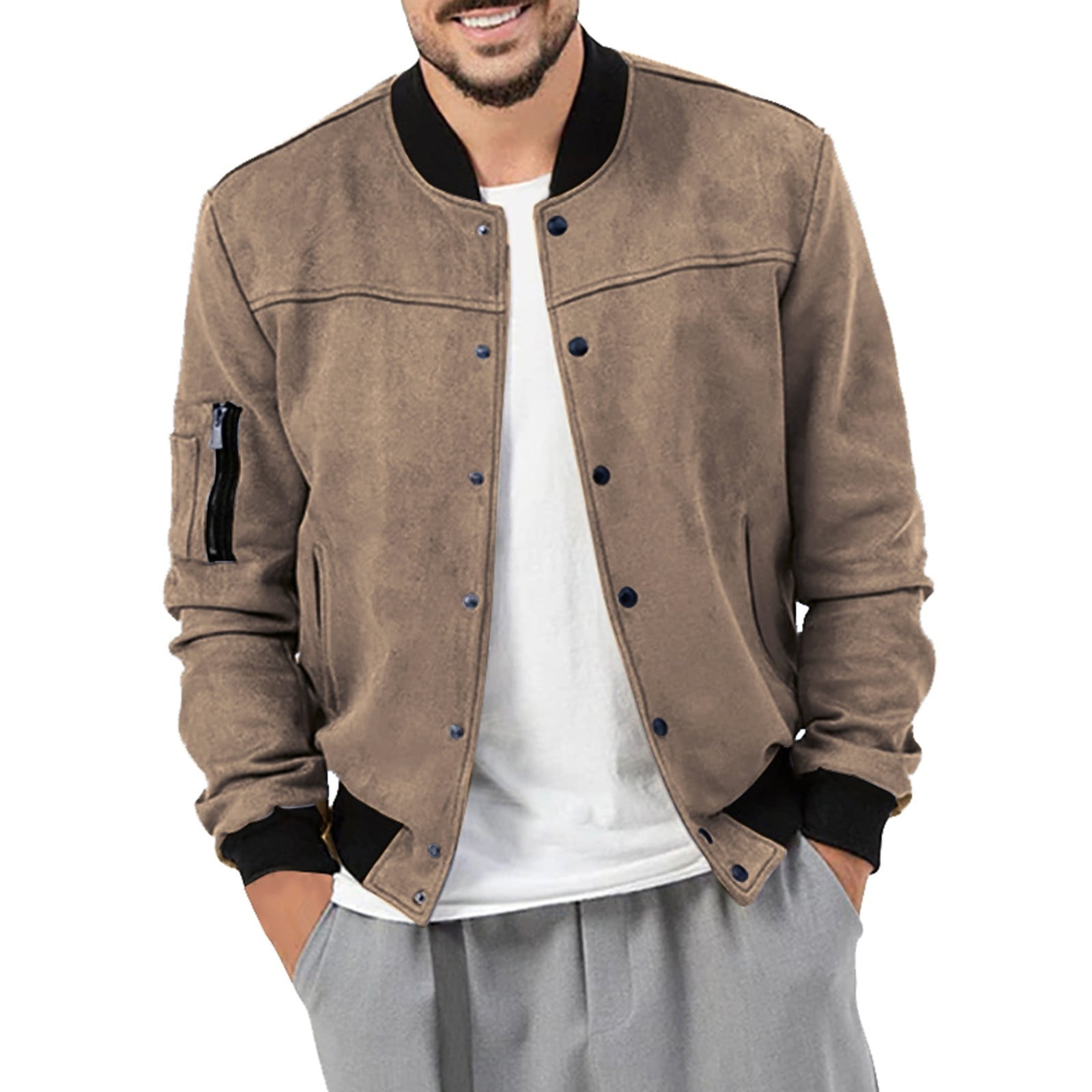 Varsity Jacket Casual Stand Up Collar Jacket Jacket Baseball Apparel Varsity Jacket Loose Street Leather Jacket Varsity Jacket Men Brown XL Walmart