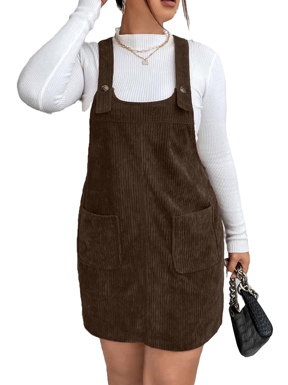 Top + Corduroy Dungaree Dress Outfit for Girls - chocolate, Girls