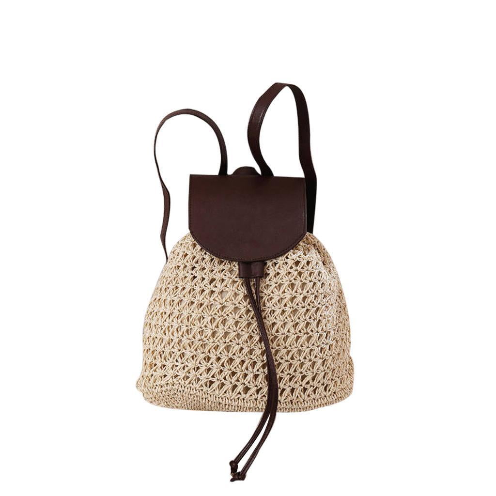 Straw Rucksack Casual Straw Backpack/Rucksack Summer Beach Shoulder Bag - Walmart.com