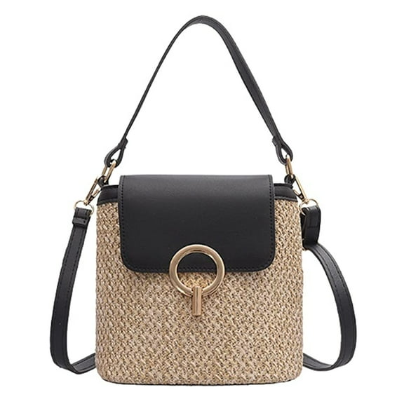 Casual Straw Women Shoulder Crossbody Bags 2023 New Handbag Purses Summer Beach Messenger Travel Bag-Black