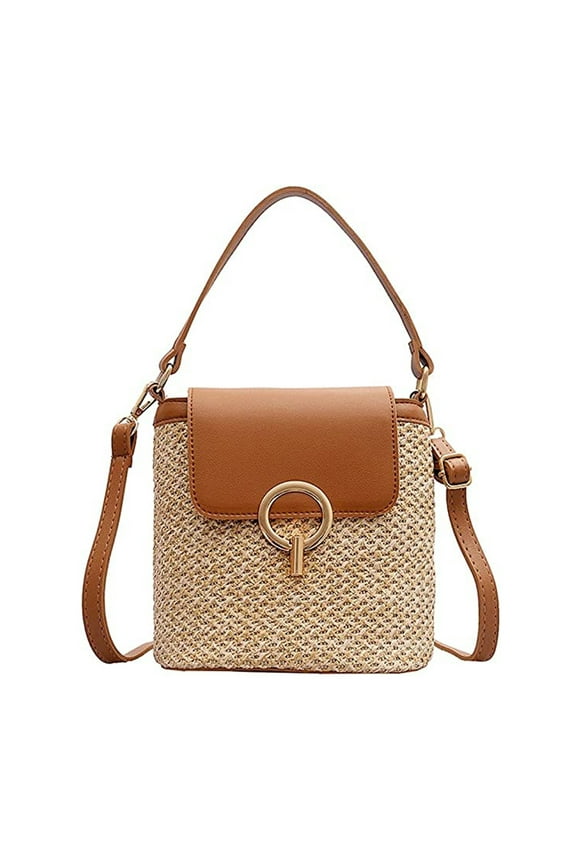 Casual Straw Women Shoulder Crossbody Bags 2023 New Handbag Purses Summer Beach Messenger Travel Bag-Brown