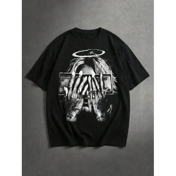 Casual Streetwear Angel Money Graphic Vintage Grunge Y2k Cotton Men's Women's T-Shirt