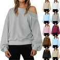 thumbnail image 1 of Casual Streetwear Off Shoulder Sweatshirt for Women Oversized Long Sleeve Pullover Tops Pink XL, 1 of 6