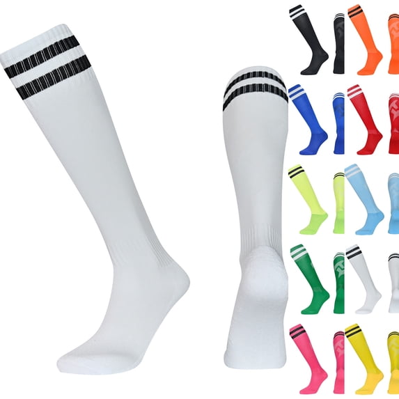 Casual Stripe Knee High Socks Casual Knee High Tube Socks Triple Stripe Crew Mid-Calf Socks Stocking,One Size,White