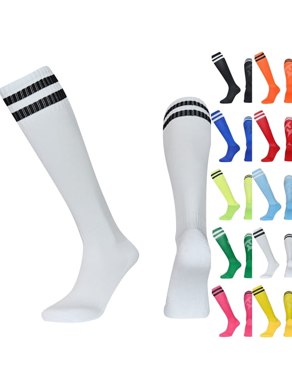 Casual Stripe Knee High Socks Casual Knee High Tube Socks Triple Stripe Crew Mid-Calf Socks Stocking,One Size,White