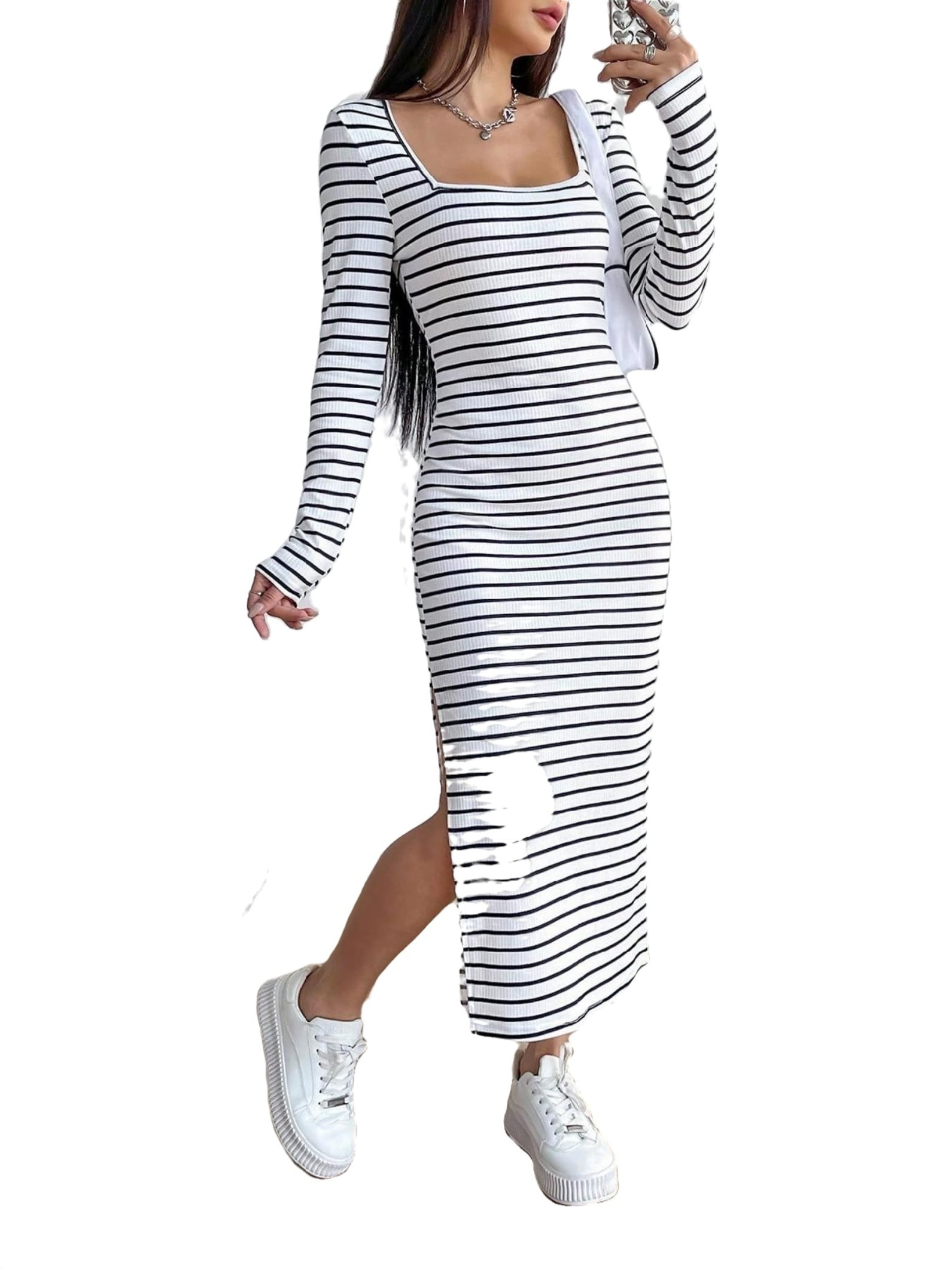 Black & white casual dress best sale