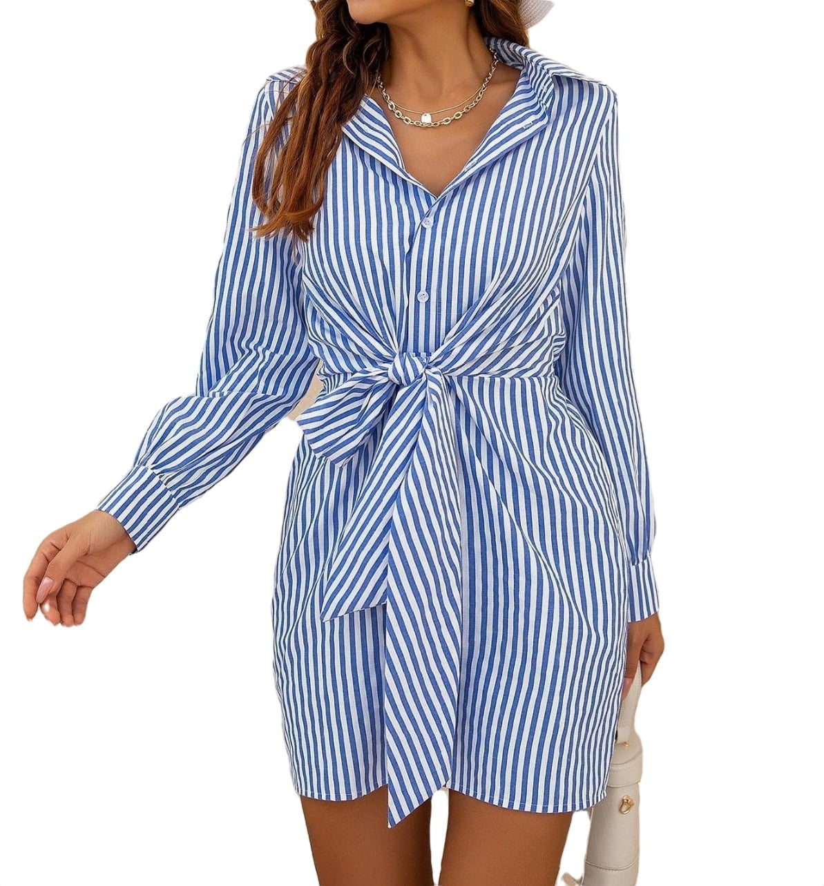 Blue and white shop striped dress shirt womens