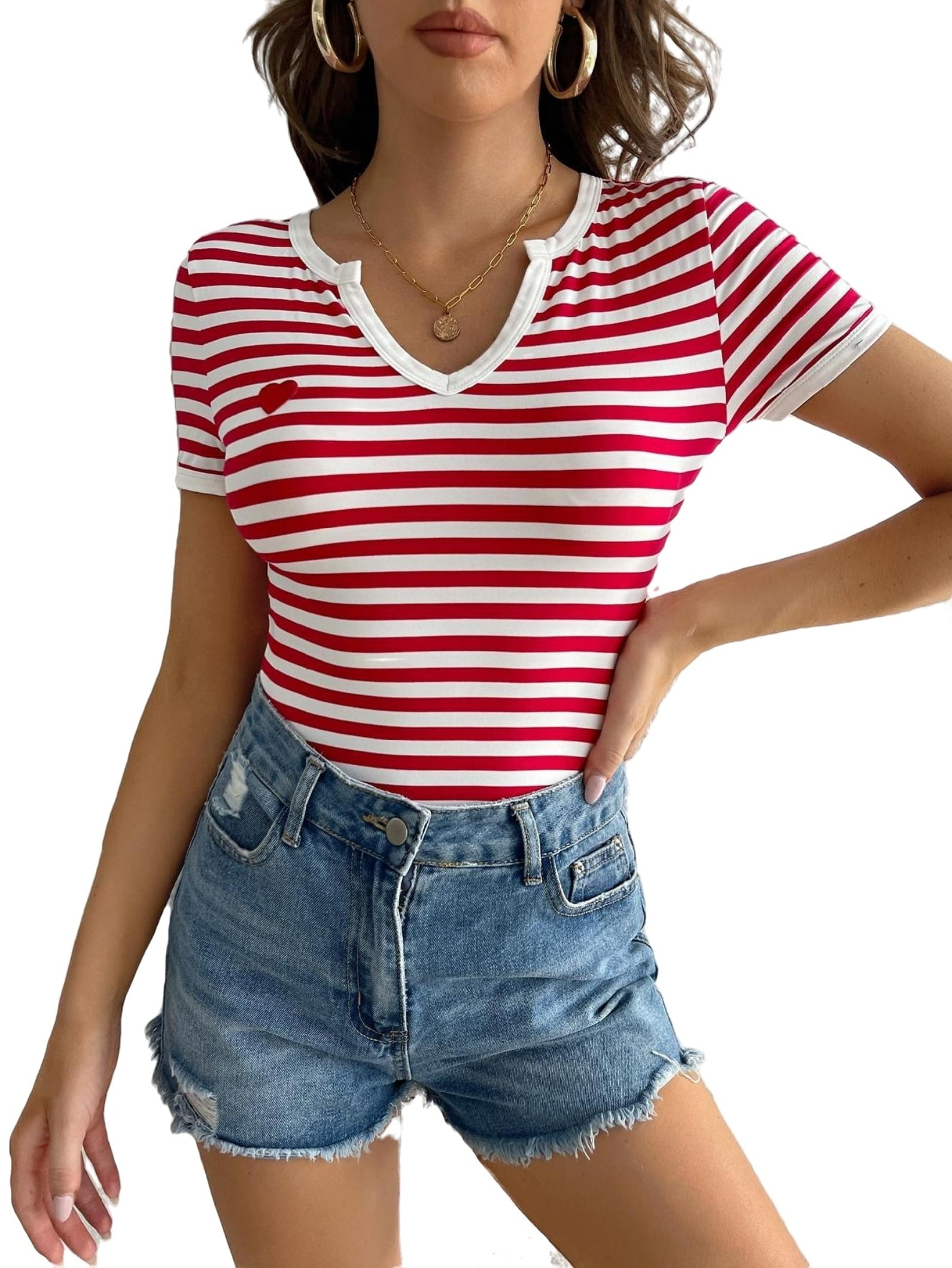 Casual-Striped-Notched-Neck- Casual-Striped-Notched-Neck-