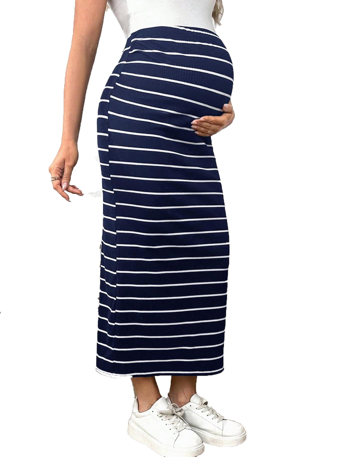 Casual Striped Pencil Skirt Navy Blue Maternity Skirts Women s Walmart