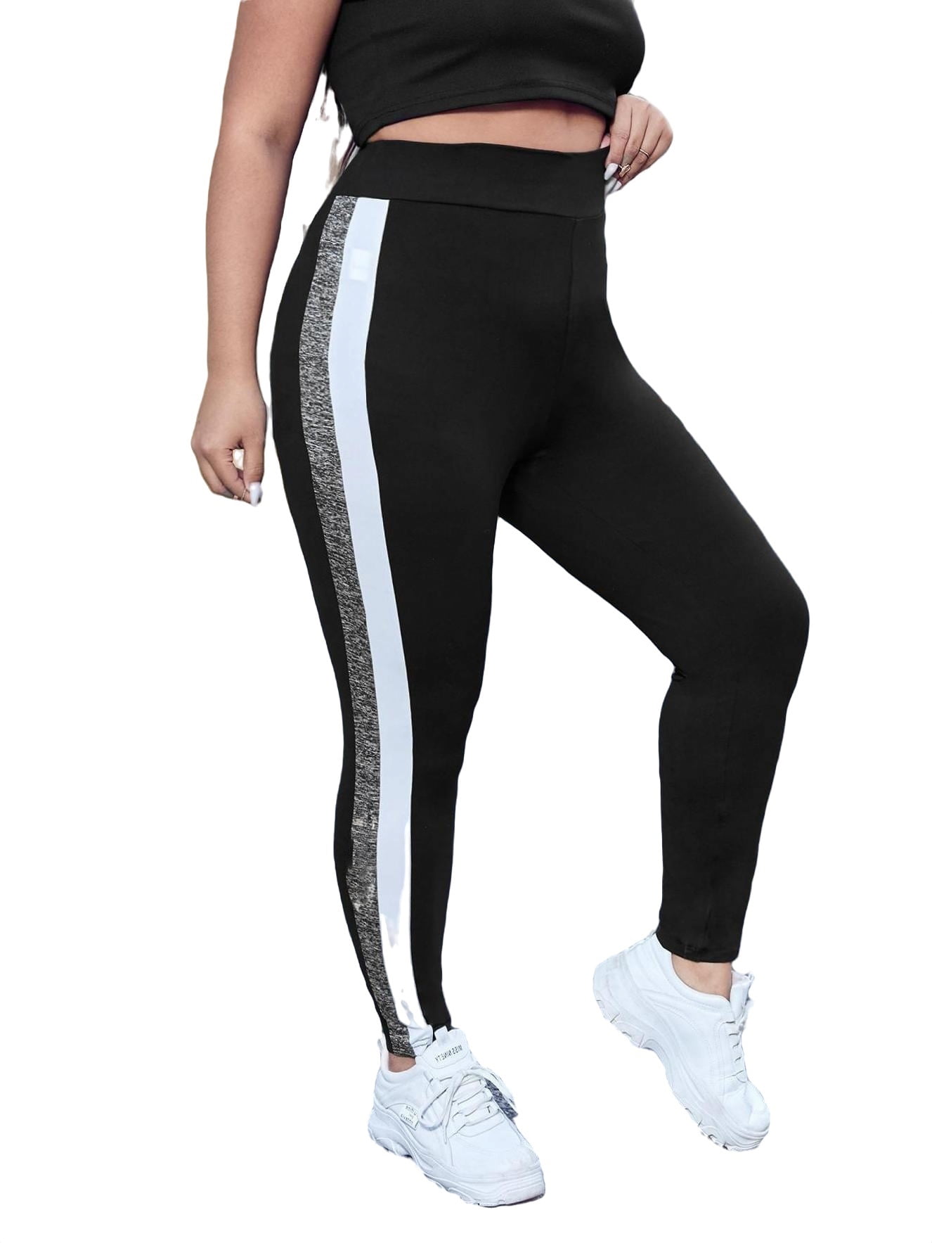Casual Striped Regular Black Plus Size Leggings Women s Walmart
