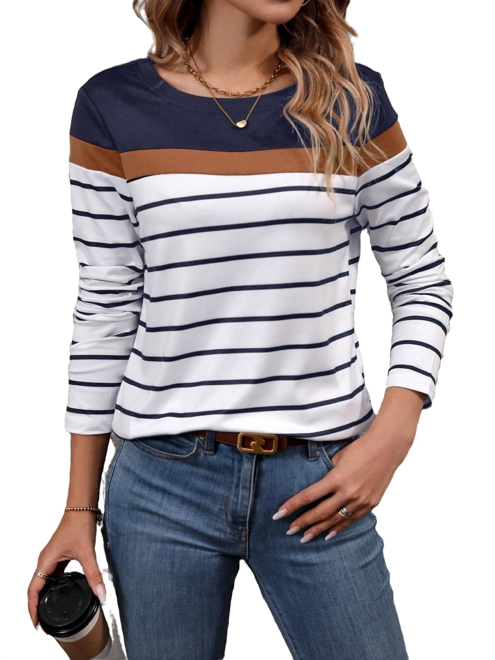 Navy blue striped shirt womens online