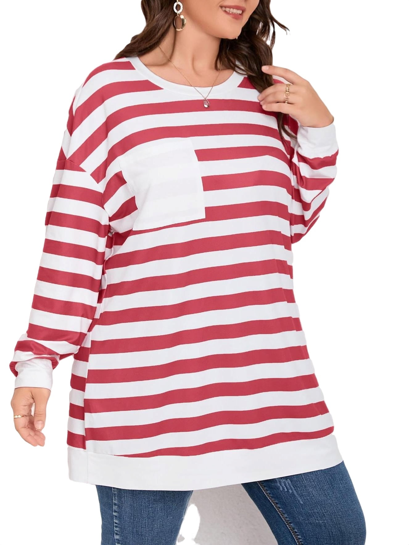 Plus size red striped shirt cheap