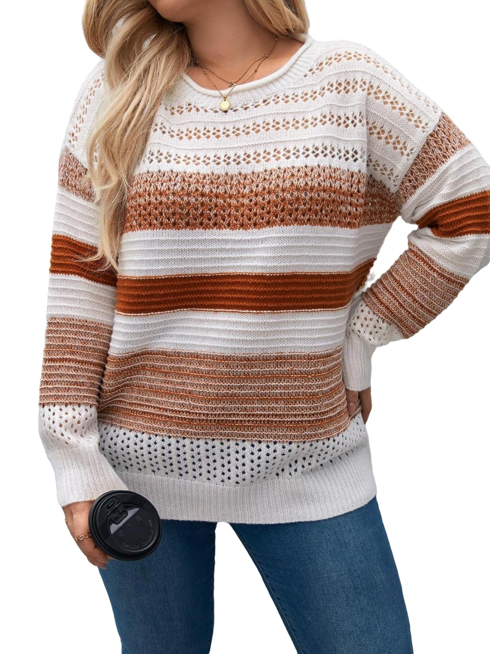 YSJZBS Sweaters For Women 8071 Women's Round Neck Pullover Hundred Sleeve  Sweater Shirts for plus Size Women