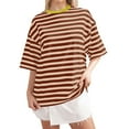 thumbnail image 1 of Casual Striped Round Neck Short Sleeve T Shirt for Spring Breathable, Minimalist Design, Suitable for Home & Outings, Multiple Sizes, 1 of 3