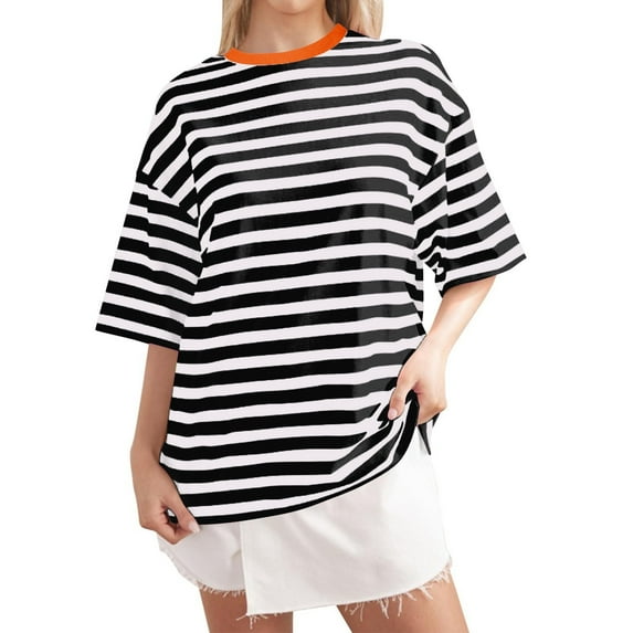 Casual Striped Round Neck Short Sleeve T Shirt for Spring Breathable, Minimalist Design, Suitable for Home & Outings, Multiple Sizes