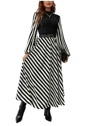 Buy Black and White Elasticated Striped A Line Formal Skirts