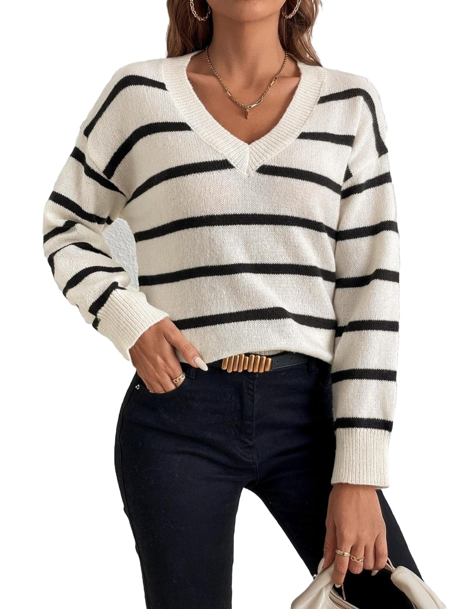 Black and white striped sweater womens best sale