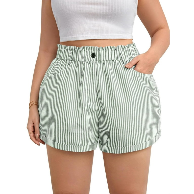 Casual Striped Wide Leg Multicolor Plus Size Shorts Women s Plus Walmart