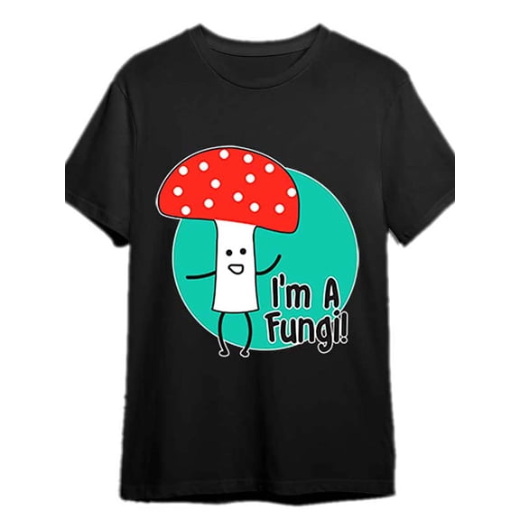 [Casual Style]Men'S "I Am a Fungus" Pattern T-Shirt- Casual Black Cotton T-Shirt with Fun Mushroom Design, Short Sleeve, Crew Neck, Machine Washable, Mushroom Shirt