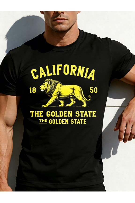 Casual Style Men's T-Shirt California Golden State Lion Graphic Summer Wear Gift for Him