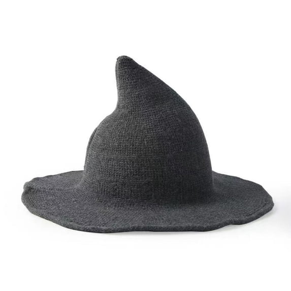 Casual Style Simple Halloween Hats Female Cap Sun Protection Knitting Pure Color Caps Wool Bucket Hat Witch Hats Basin Hat Folds Wizard Cap DARK GREY