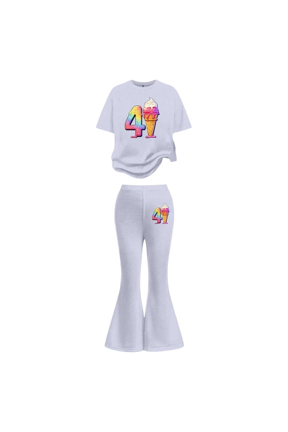 Casual Suit for Girls Stylish Flared Pants Top Comfy To Fashion Girls Summer Clothes,White,Size 11 -12 Years