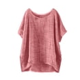 thumbnail image 1 of Casual Summer Blouse for Women Short Sleeve Round Neck Top, Solid Color Comfortable T-Shirt with Side Slit Relaxed Fit for Beach, 1 of 7