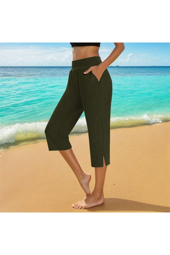 Casual Summer Capris For Everyday Wear With Side Slits Stylish And Comfortable Design For T Shirts And Vests Ideal For Warm Weather Activities Womens Casual Dress Pants with Pockets Knit Pants Linen