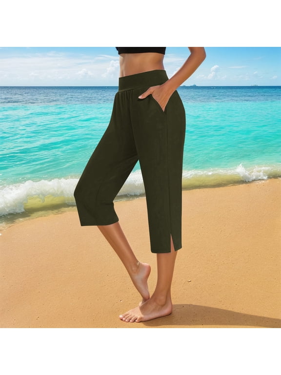 Casual Summer Capris For Everyday Wear With Side Slits Stylish And Comfortable Design For T Shirts And Vests Ideal For Warm Weather Activities Womens Casual Dress Pants with Pockets Knit Pants Linen
