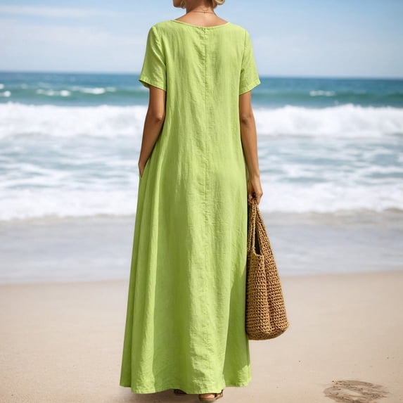 Casual Summer Dress for Everyday Wear Lightweight Loose Fit Short Sleeves Solid Color Style Women’s Casual Tennis Dress Female Everyday Attire Green M