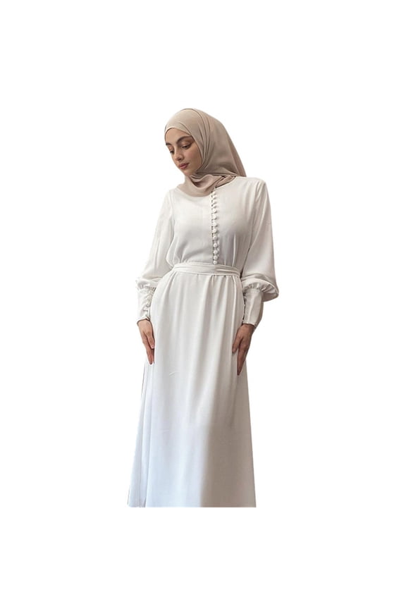 Casual Summer Dresses For Women 2023 Casual Solid Lantern Sleeve Abaya Arab Kaftan Black For Women