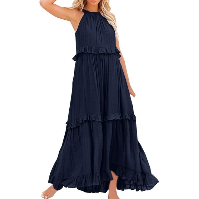 Casual Summer Dresses For Women Midi Halter Sleeveless Tiered Casual