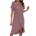 thumbnail image 1 of Casual Summer Dresses For Women Sevevn Women's Fashion Casual Solid Color Button Round-Neck Irregular Dress, 1 of 6