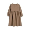 thumbnail image 1 of Casual Summer Dresses for Kids Long Sleeve Round-Neck Dress Girls' Long Sleeved Solid Color Princess Dress Round Neck Princess Bow Skirt Coffee 3 years, 1 of 9