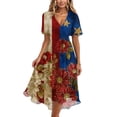thumbnail image 1 of Casual Summer Dresses for Women 4th of July American Flag Short Sleeve Wrap V Neck Tie Waist A-Line Flowy Midi Sundress, 1 of 6