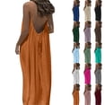thumbnail image 1 of Casual Summer Dresses for Women Fashion Women Summer Round-Neck Casual Solid Sleeveless Sleepshirts Sling Backless Dress Orange L, 1 of 8